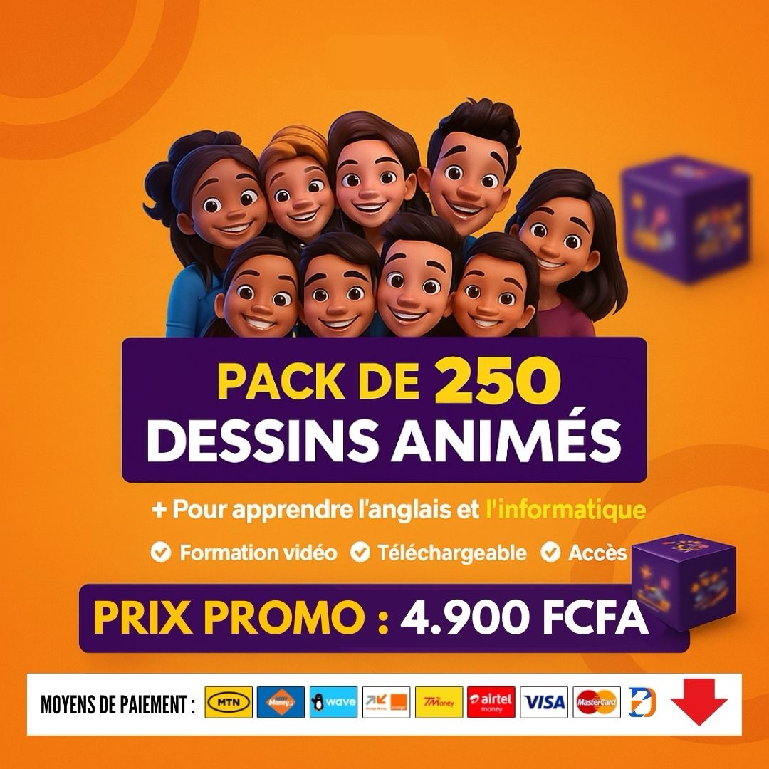 Pack de 250 Dessins Animés – Apprenez l’anglais et l’informatique en s’amusant
