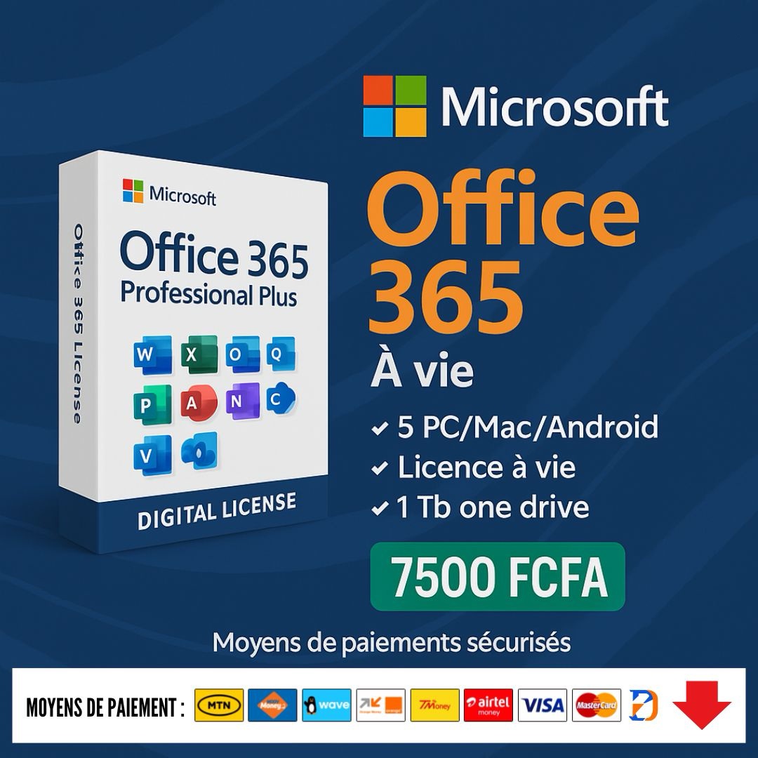 Microsoft Office 365 – Licence à Vie, 5 PC/Mac/Android, 1 To OneDrive