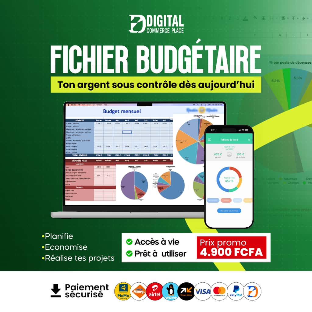 Fichier budgétaire - Tableau budget mensuel et annuel - Suivi des finances